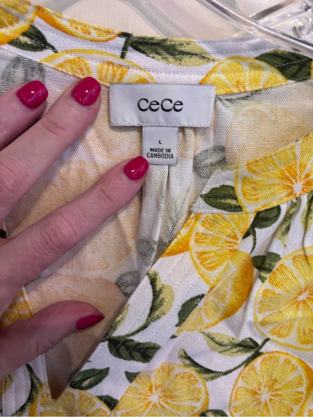 Anthropologie CeCe Yellow Lemon Print V-Neck Blouse - Picture 4 of 5